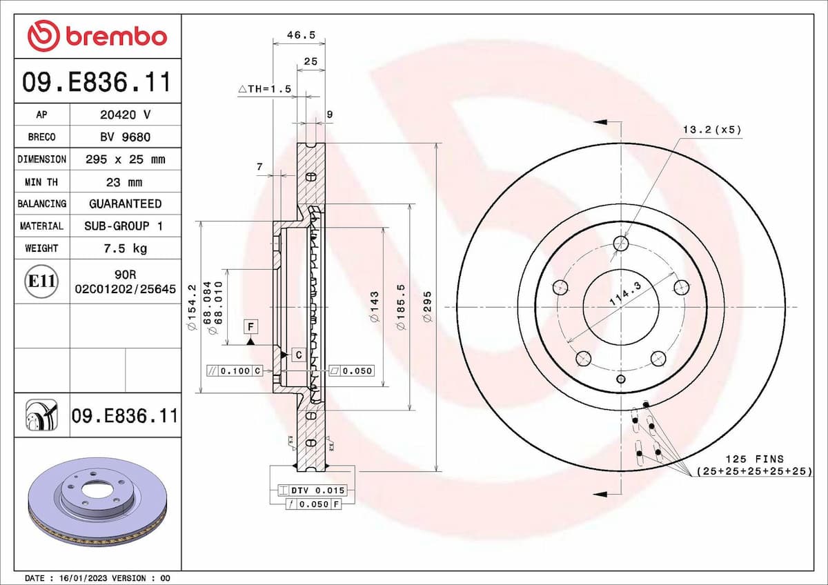 Bremžu diski BREMBO 09.E836.11 1