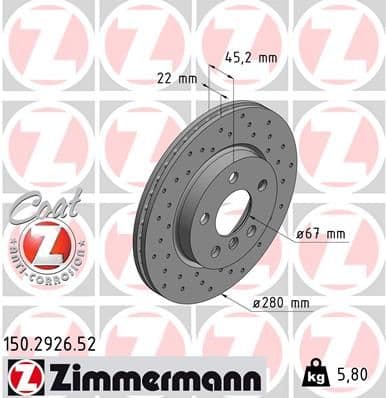 Bremžu diski ZIMMERMANN 150.2926.52 1