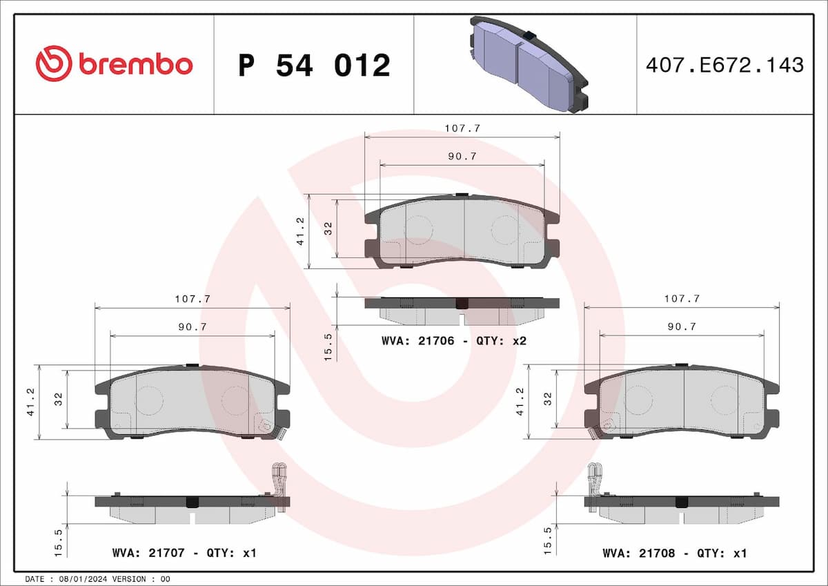 Bremžu uzliku kompl., Disku bremzes BREMBO P 54 012 1