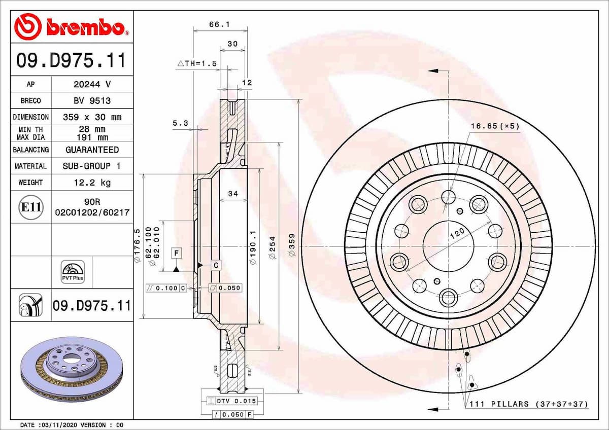 Bremžu diski BREMBO 09.D975.11 1