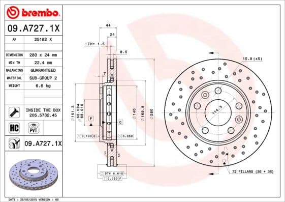 Bremžu diski BREMBO 09.A727.1X 1