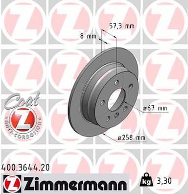 Bremžu diski ZIMMERMANN 400.3644.20 1