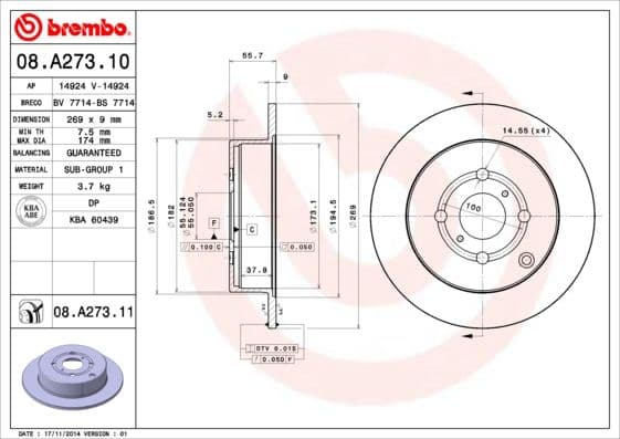 Bremžu diski BREMBO 08.A273.11 1