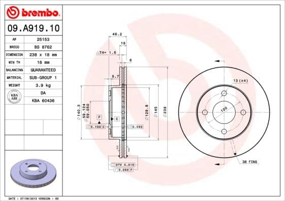 Bremžu diski BREMBO 09.A919.10 1