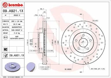 Bremžu diski BREMBO 09.A921.1X 1