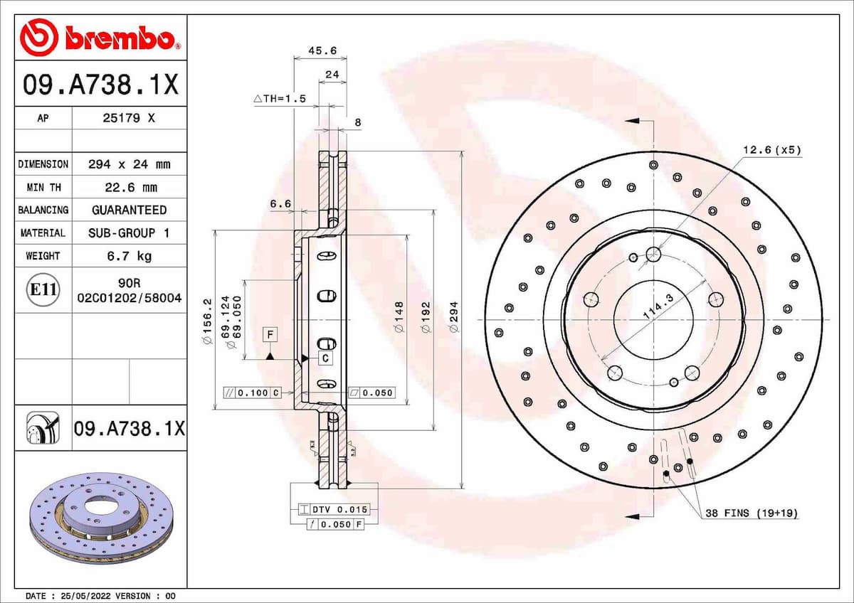 Bremžu diski BREMBO 09.A738.1X 1