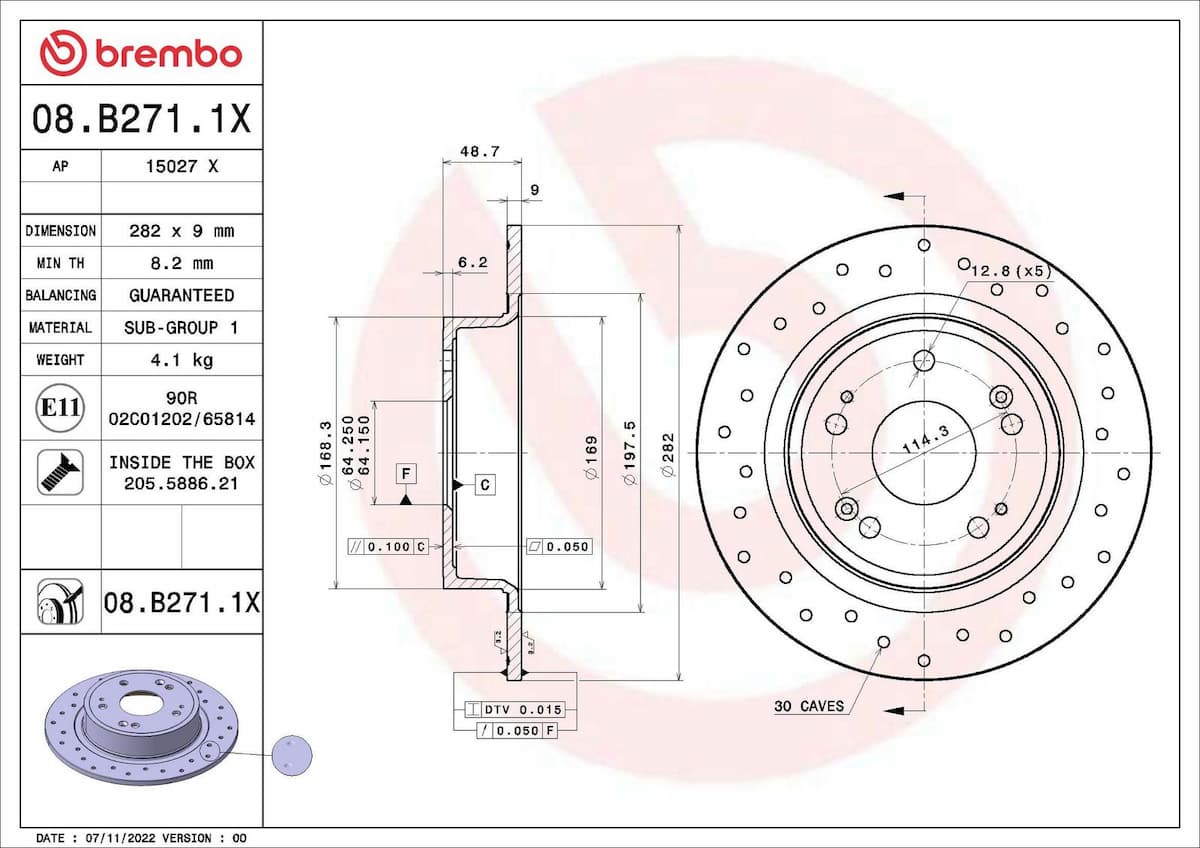 Bremžu diski BREMBO 08.B271.1X 1