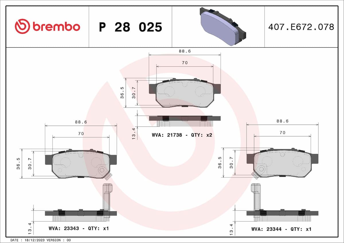 Bremžu uzliku kompl., Disku bremzes BREMBO P 28 025 1