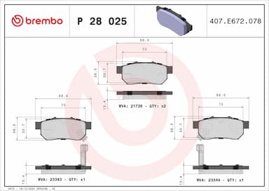 Bremžu uzliku kompl., Disku bremzes BREMBO P 28 025 1