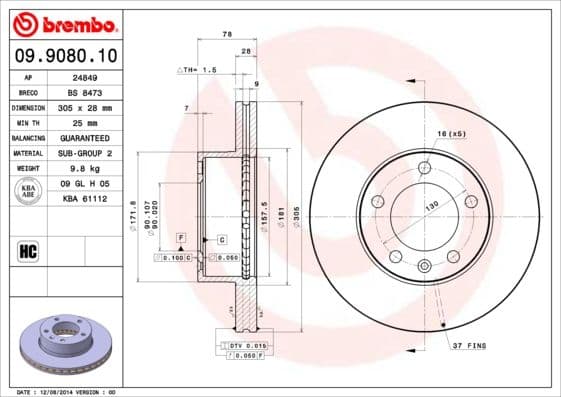 Bremžu diski BREMBO 09.9080.10 1