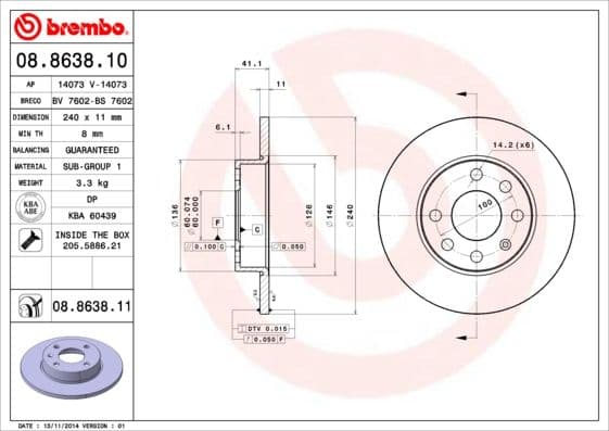 Bremžu diski BREMBO 08.8638.11 1