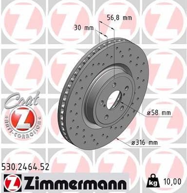 Bremžu diski ZIMMERMANN 530.2464.52 1