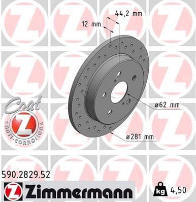 Bremžu diski ZIMMERMANN 590.2829.52 1