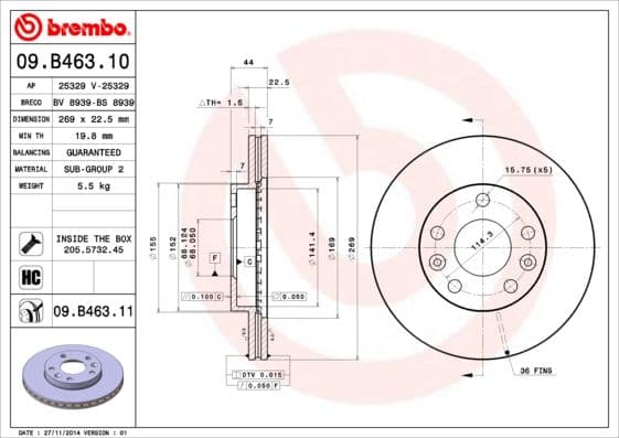 Bremžu diski BREMBO 09.B463.11 1