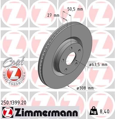 Bremžu diski ZIMMERMANN 250.1399.20 1