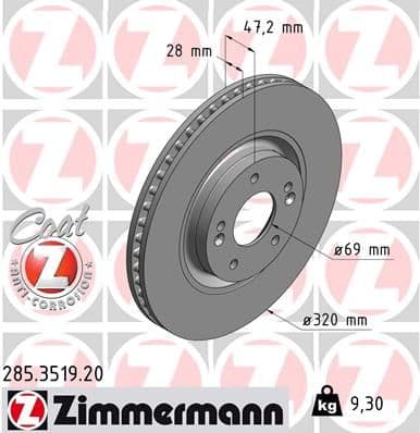 Bremžu diski ZIMMERMANN 285.3519.20 1