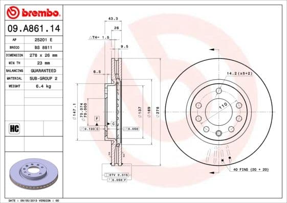 Bremžu diski BREMBO 09.A861.14 1