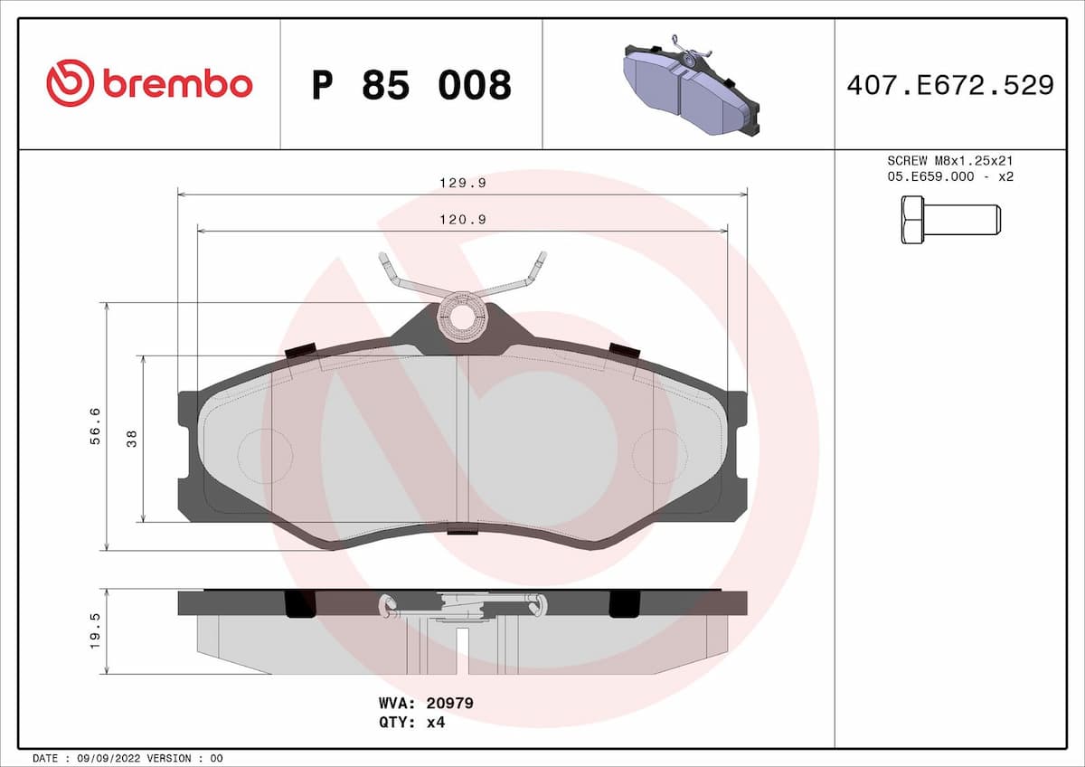 Bremžu uzliku kompl., Disku bremzes BREMBO P 85 008 1