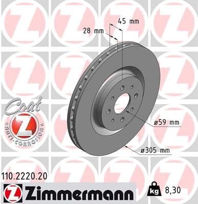 Bremžu diski ZIMMERMANN 110.2220.20 1