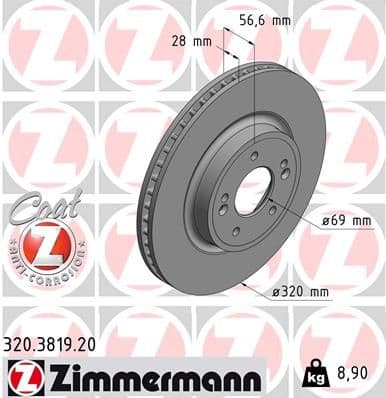 Bremžu diski ZIMMERMANN 320.3819.20 1