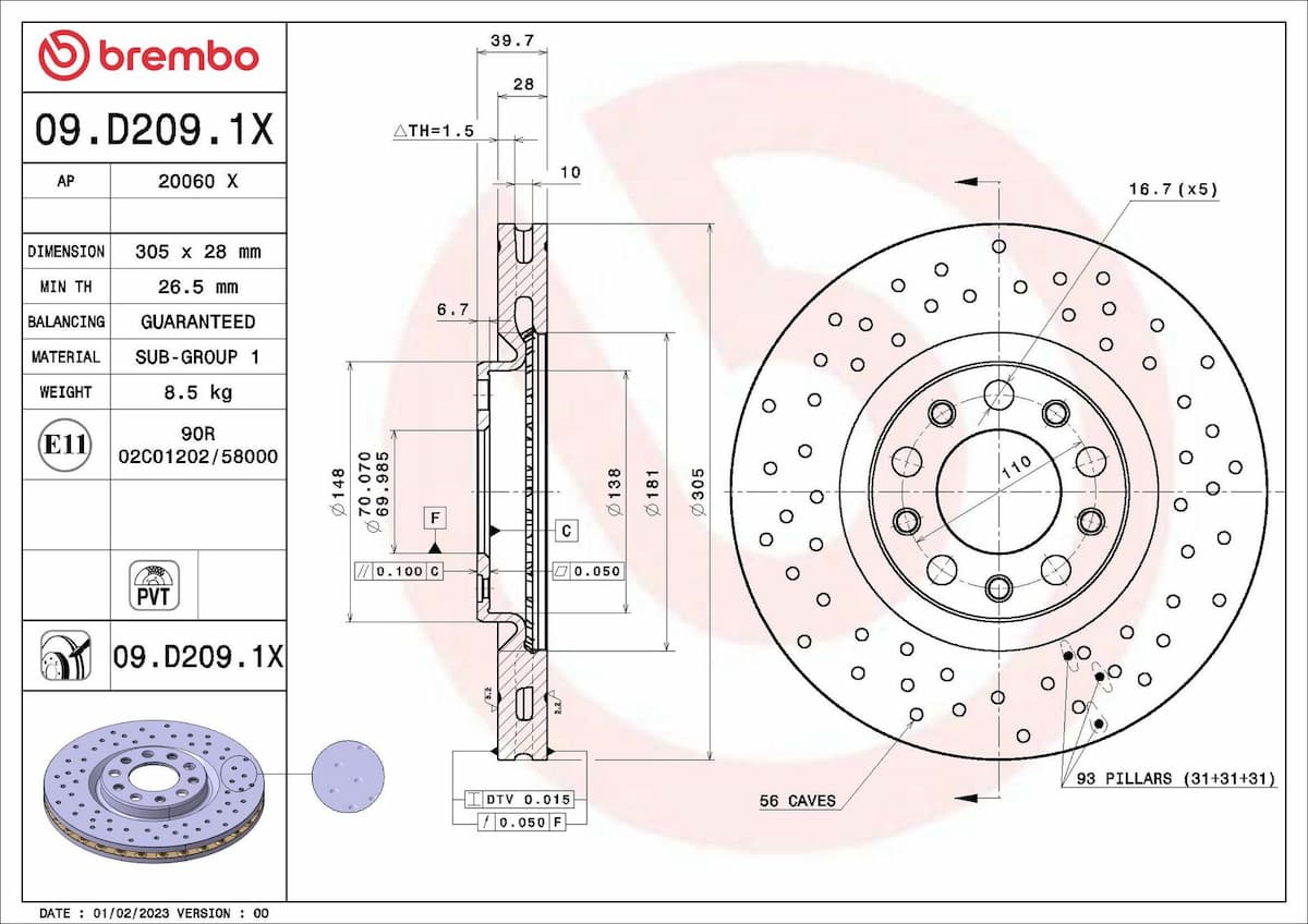 Bremžu diski BREMBO 09.D209.1X 1