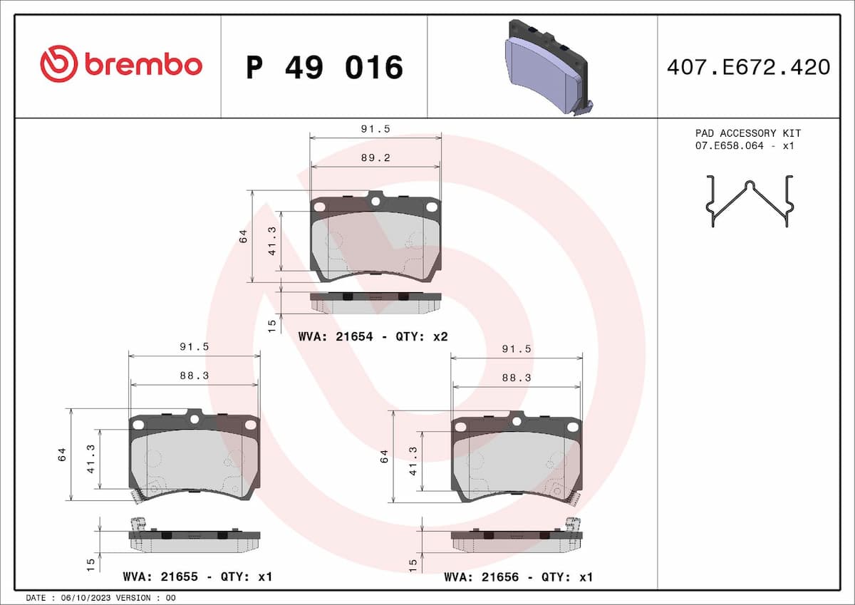 Bremžu uzliku kompl., Disku bremzes BREMBO P 49 016 1