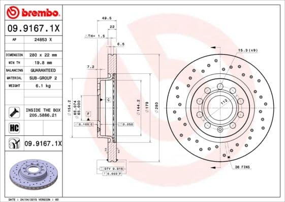 Bremžu diski BREMBO 09.9167.1X 1