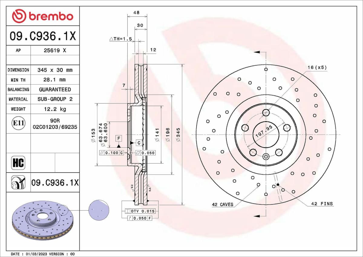 Bremžu diski BREMBO 09.C936.1X 1