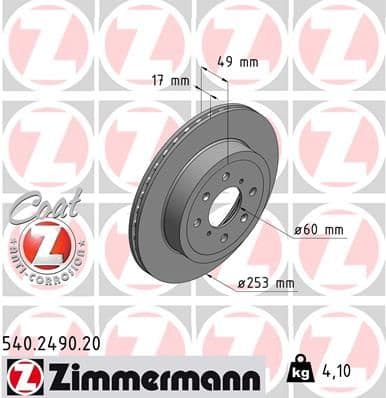 Bremžu diski ZIMMERMANN 540.2490.20 1