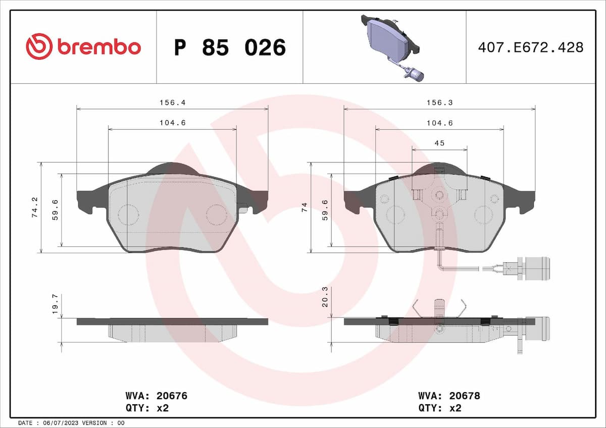 Bremžu uzliku kompl., Disku bremzes BREMBO P 85 026 1