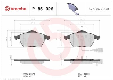 Bremžu uzliku kompl., Disku bremzes BREMBO P 85 026 1