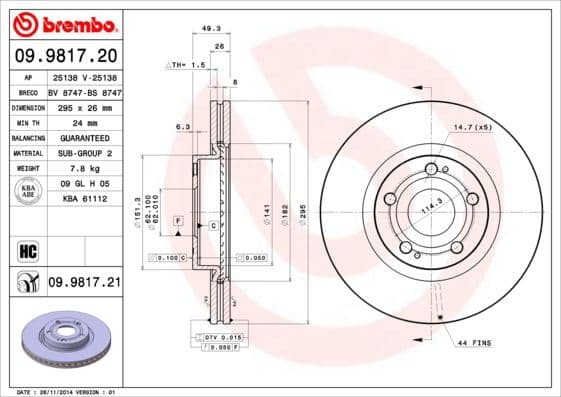 Bremžu diski BREMBO 09.9817.21 1