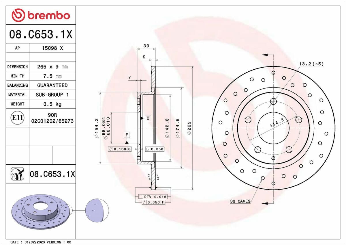 Bremžu diski BREMBO 08.C653.1X 1