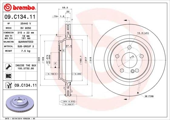 Bremžu diski BREMBO 09.C134.11 1