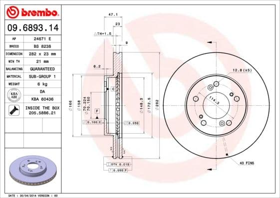 Bremžu diski BREMBO 09.6893.11 1