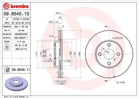 Bremžu diski BREMBO 09.8545.11 1