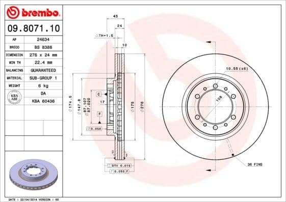 Bremžu diski BREMBO 09.8071.11 1