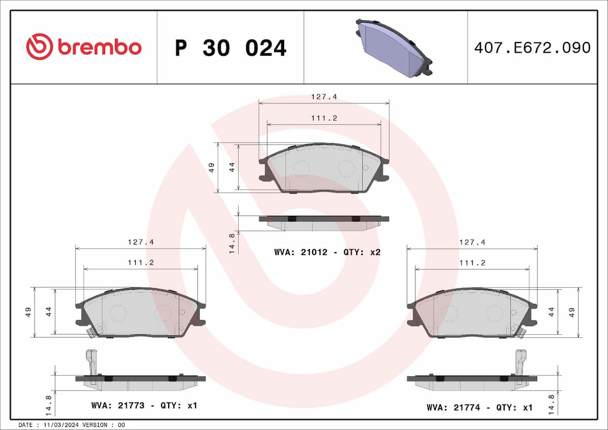 Bremžu uzliku kompl., Disku bremzes BREMBO P 30 024 1