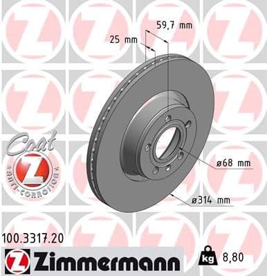 Bremžu diski ZIMMERMANN 100.3317.20 1