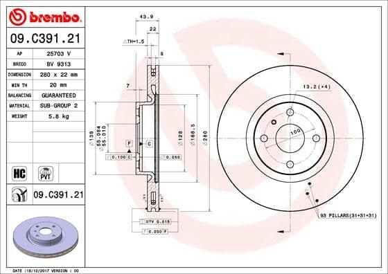 Bremžu diski BREMBO 09.C391.21 1