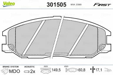 Bremžu uzliku kompl., Disku bremzes VALEO 301505 1