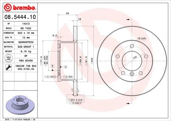 Bremžu diski BREMBO 08.5444.10 1