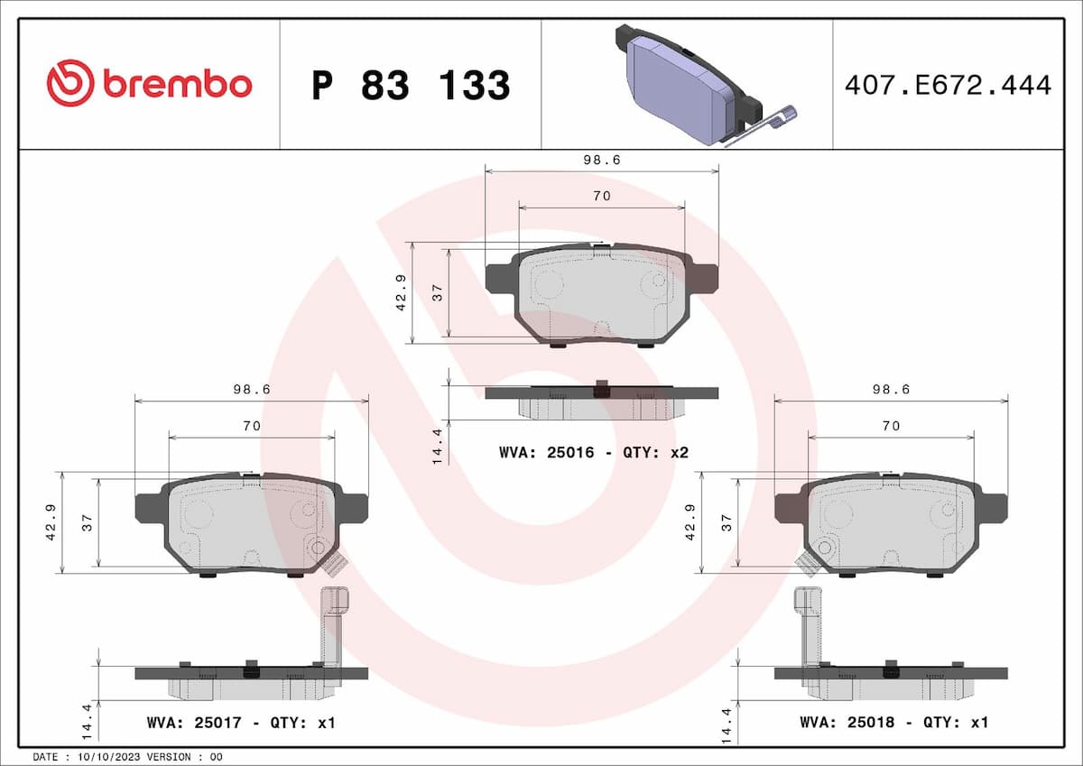 Bremžu uzliku kompl., Disku bremzes BREMBO P 83 133 1