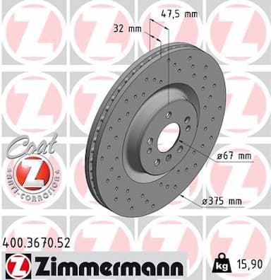 Bremžu diski ZIMMERMANN 400.3670.52 1