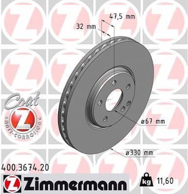 Bremžu diski ZIMMERMANN 400.3674.20 1