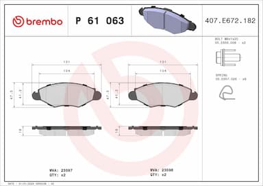 Bremžu uzliku kompl., Disku bremzes BREMBO P 61 063 1