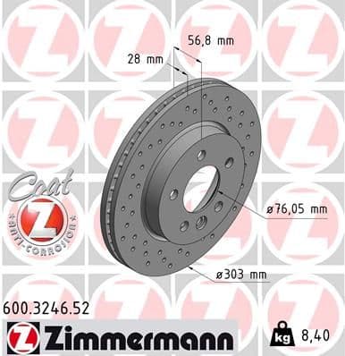 Bremžu diski ZIMMERMANN 600.3246.52 1