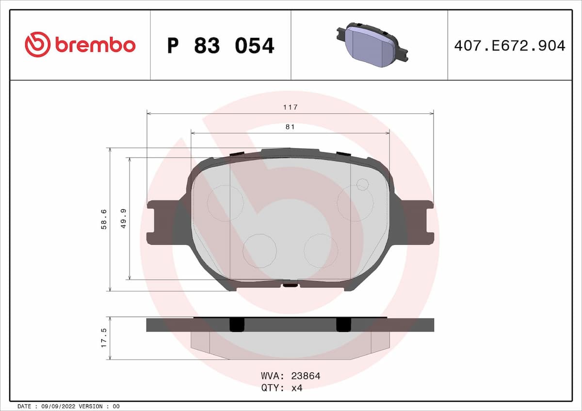 Bremžu uzliku kompl., Disku bremzes BREMBO P 83 054 1