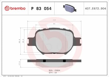 Bremžu uzliku kompl., Disku bremzes BREMBO P 83 054 1