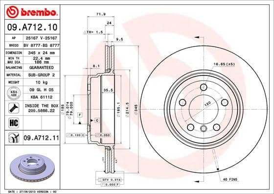 Bremžu diski BREMBO 09.A712.11 1